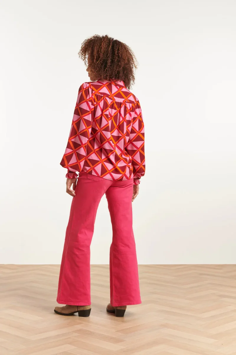 23501 Dames Blouse Met Pofmouwengrafische Print | Pink - Orange - Afbeelding 8