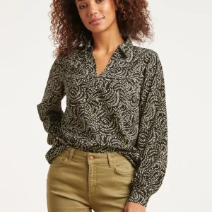 23508 Dames Semi Fitted Blouse Met Knoopsluiting | Black - Light Army