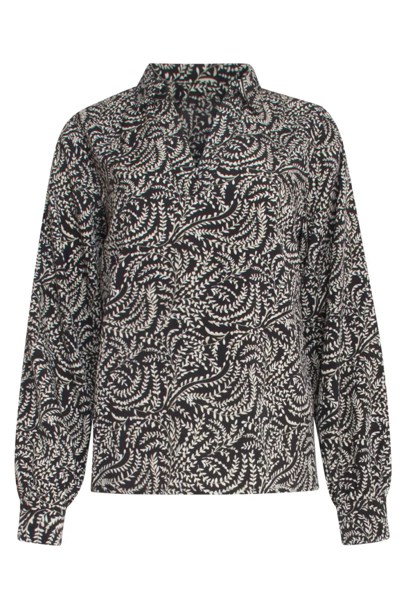 23508 Dames Semi Fitted Blouse Met Knoopsluiting | Black - Light Army - Afbeelding 3