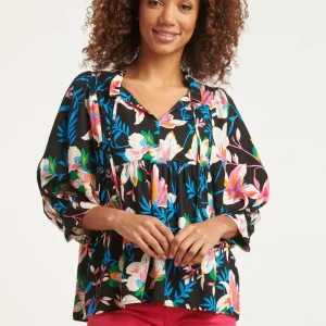 23548 Rijke Top Met Grote Pofmouwen | Black - Muticolour