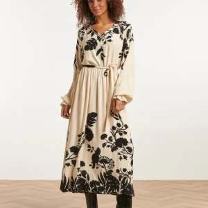 23551 Klassieke Elegante Stijl Maxi Jurk Met Puffy Mouwen | Off White - Black
