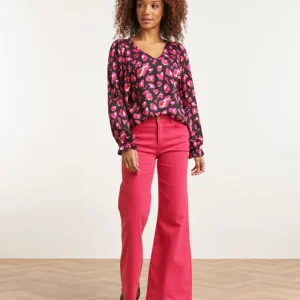 23558 Top Met Speelse Dierenprint | Black - Fuchsia