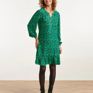 23560 Winter Jurk Losvallend Jurk Met Levendige Animal Print | Green - Black