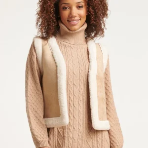 23580 Suede Vest Met Faux Fur | Sand