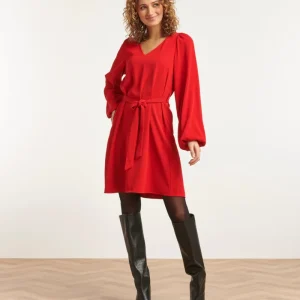 23587 Elegante V-Hals Jurk Met Ballonmouwen | Red