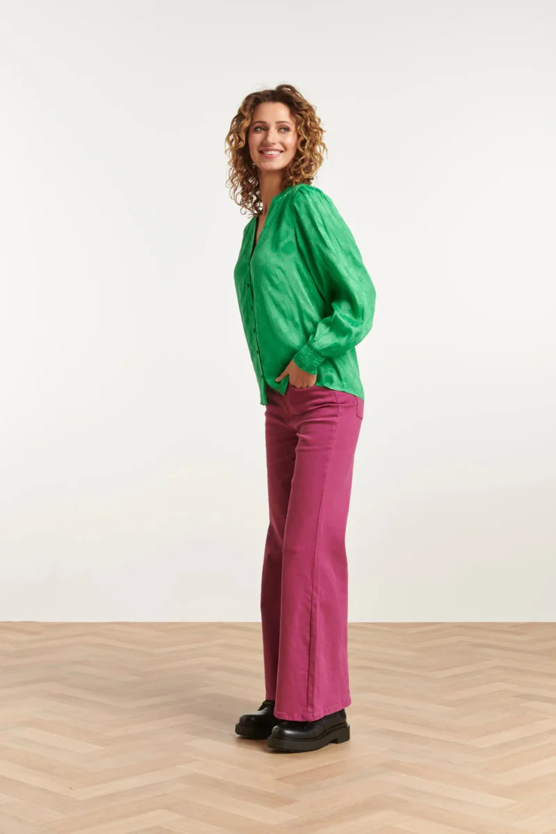 23677 Dames Satijnen Blouse Met Ornament Print | Green - Afbeelding 6