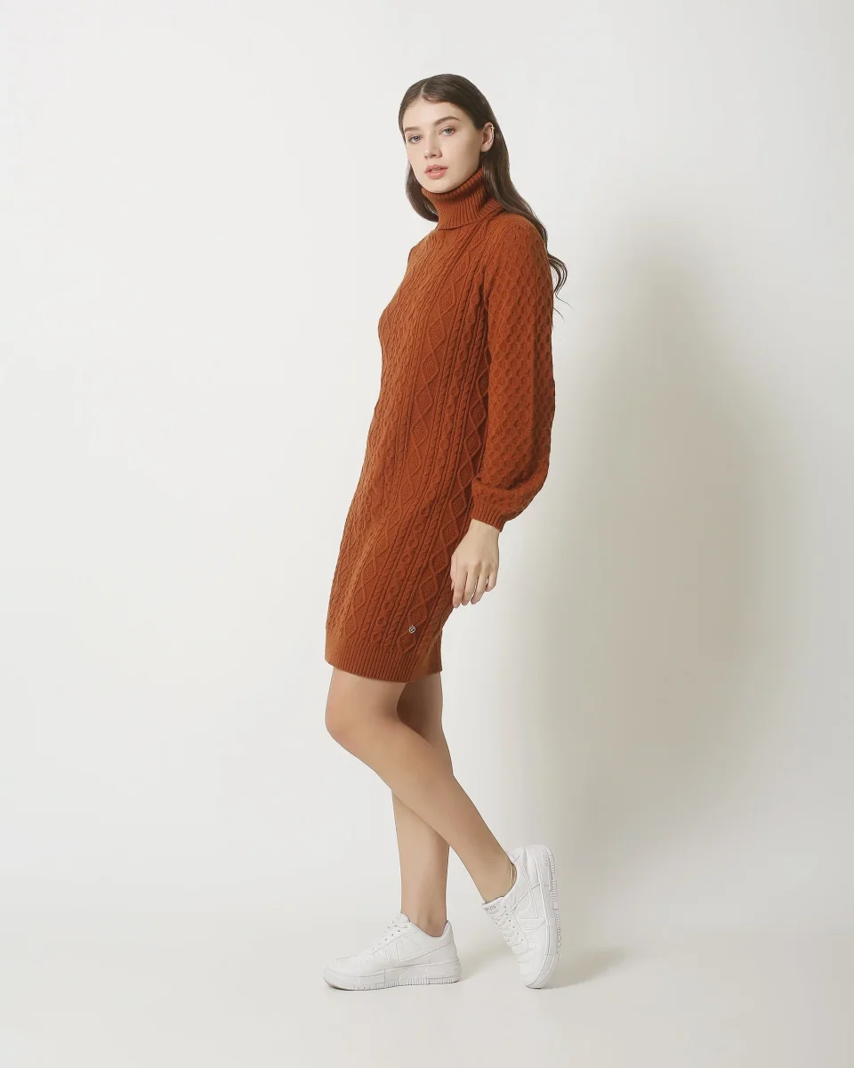 23843 E Turtle Neck Jurk | Brown - Afbeelding 5