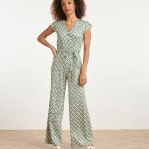 24033 Wikkelstijl Jumpsuit Met Ornament Print | Army - Off White