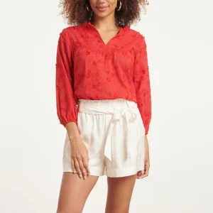 24116 Top Met 3d Bloemenpatroon | Red