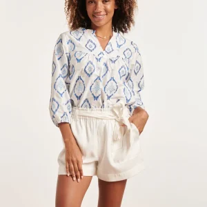 24340 Katoenen Geborduurde Fashion Top | White - Blue