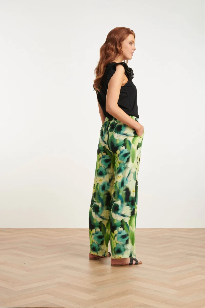 24428 Mashed Lemon Zomer Wijde Broek Met Abstracte Bloemenprint - Tinten | Black - Yellow - Afbeelding 6