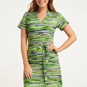 24431 Zacht Stretch Abstract Print Zomerjurk - Tinten | Black - Green