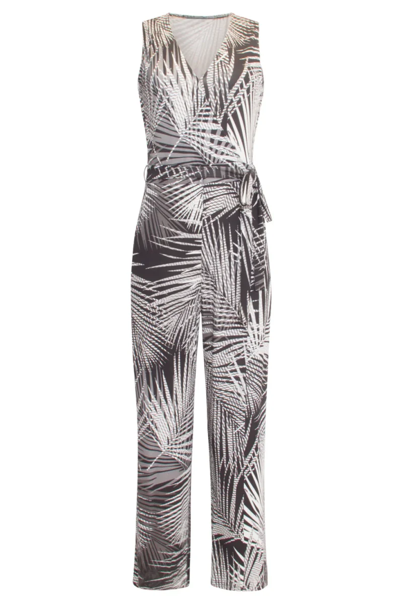 24441 Zacht Stretchy Donkerbladig Jumpsuit | Black White - Afbeelding 4