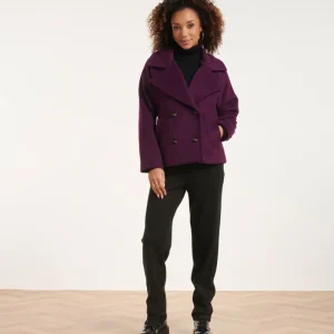 24549 Korte Paarse Overlap Double-Breasted Jas | Purple
