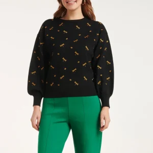 24607 E Gebreide Top Met Beestjeborduursel | Black - Gold
