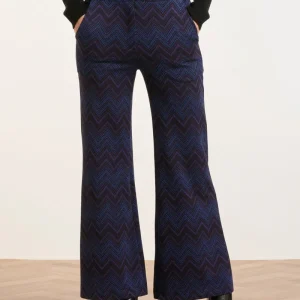 24678  Zigzag Print Broek Met Flared Pasvorm | Navy - Black