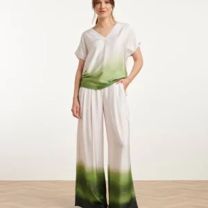 25019 Wide Leg Broekhelder Mauve Donker | Off White - Light Green