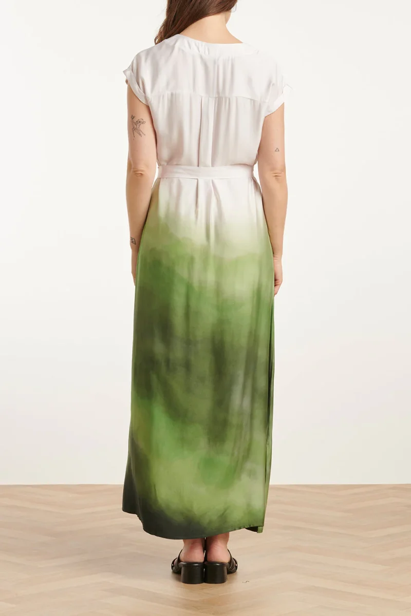 25024 Midi Jurk Met V-Paneelombre Print – | Off White - Light Green - Afbeelding 7