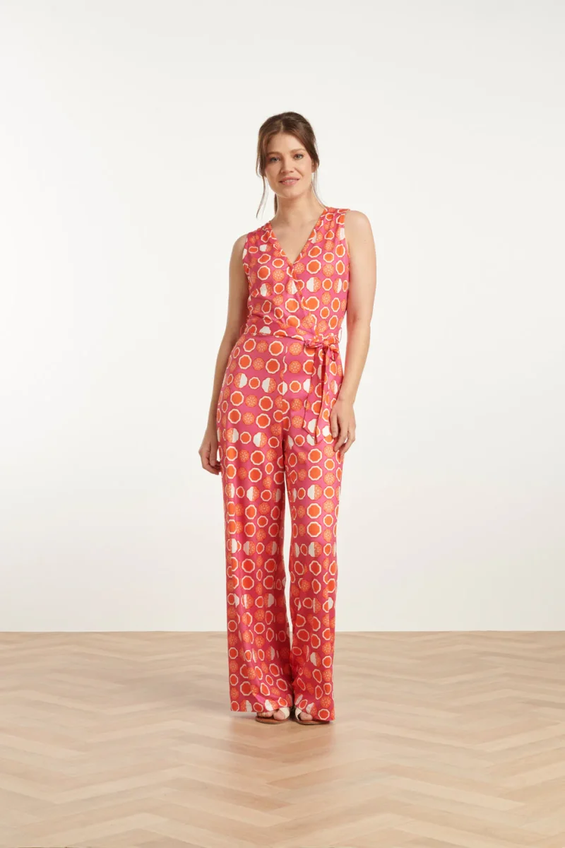 25025 V-Hals Jumpsuit Met Grafische Fruitprint | Pink - Muticolour