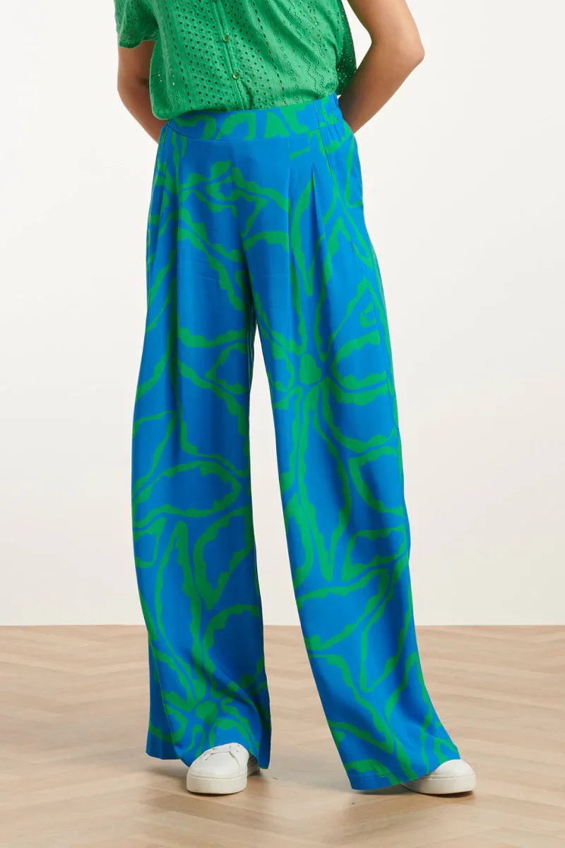 25069 Wijde Broek Met Grafische Bloemenprintfelgras | Cobalt - Green - Afbeelding 4