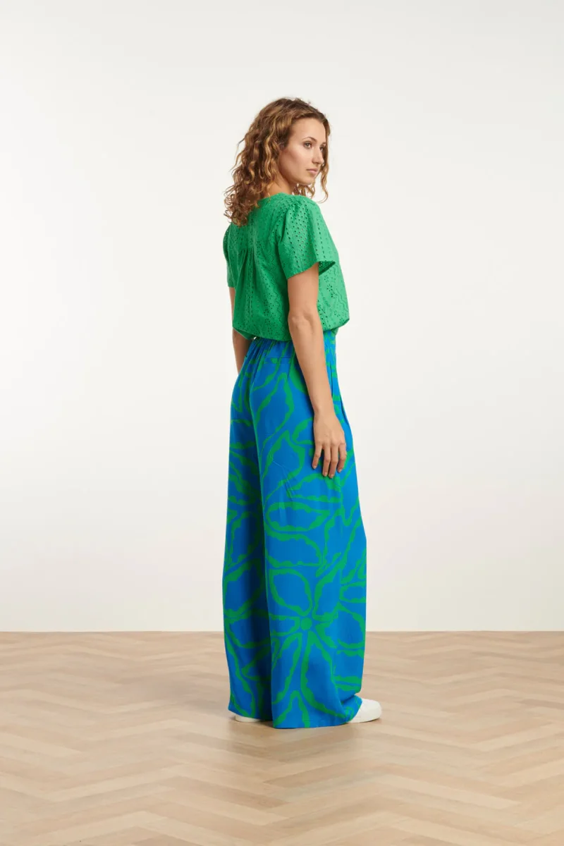 25069 Wijde Broek Met Grafische Bloemenprintfelgras | Cobalt - Green - Afbeelding 6