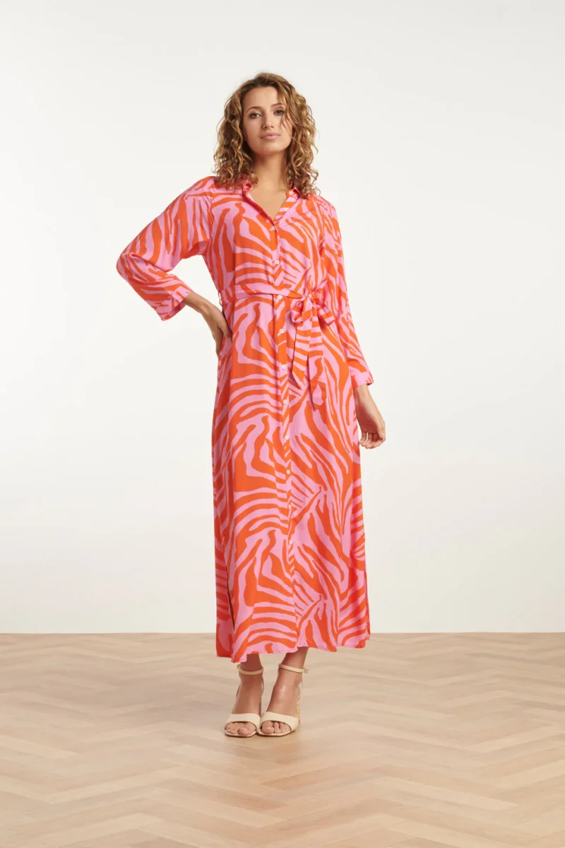 25086 Summer Maxi Shirt Jurk Met Dierenprint | Pink - Orange - Afbeelding 2