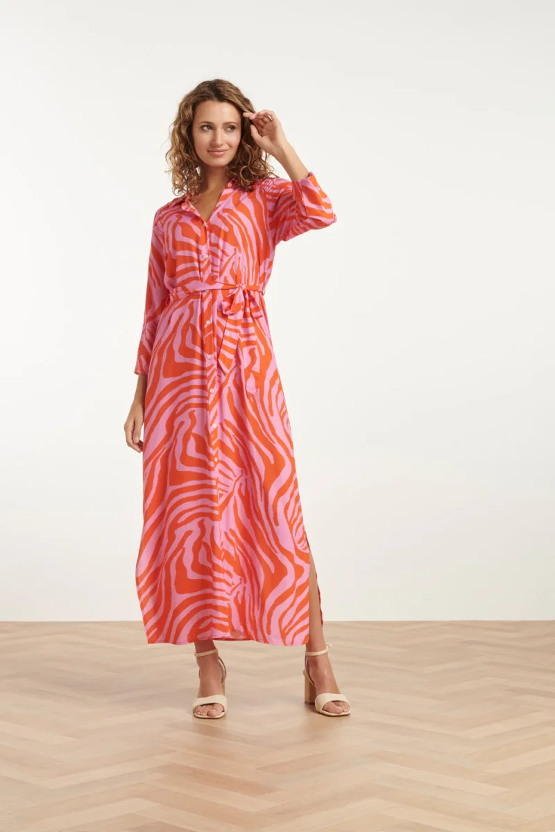 25086 Summer Maxi Shirt Jurk Met Dierenprint | Pink - Orange - Afbeelding 4