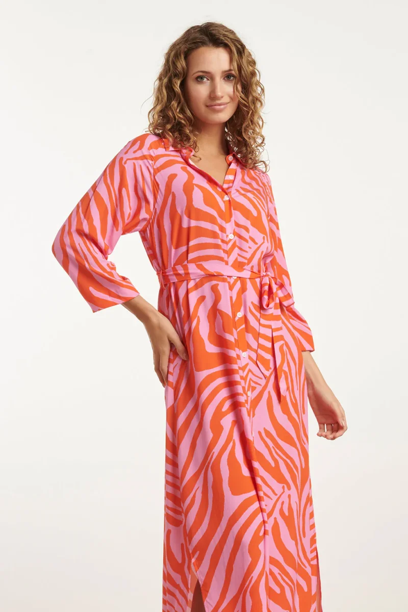 25086 Summer Maxi Shirt Jurk Met Dierenprint | Pink - Orange - Afbeelding 5