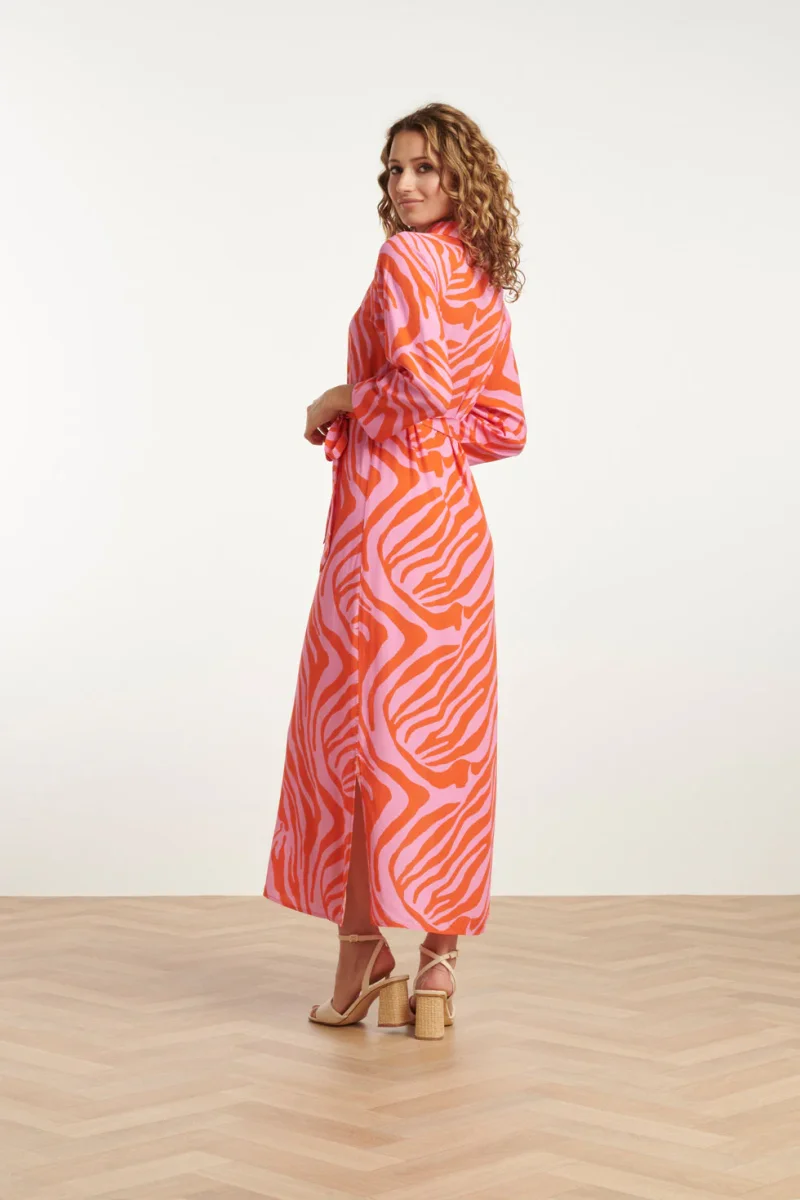 25086 Summer Maxi Shirt Jurk Met Dierenprint | Pink - Orange - Afbeelding 6