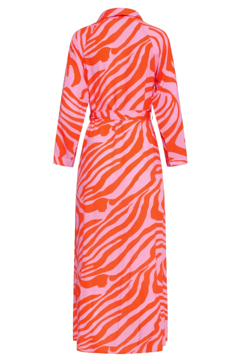 25086 Summer Maxi Shirt Jurk Met Dierenprint | Pink - Orange - Afbeelding 8