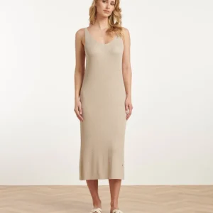 25106 Lurex Gebreide Strappy Midi-Jurk | Sand