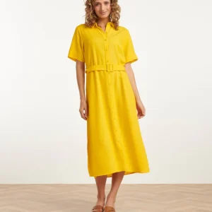 25150 Linnen Midi Shirtjurk | Yellow