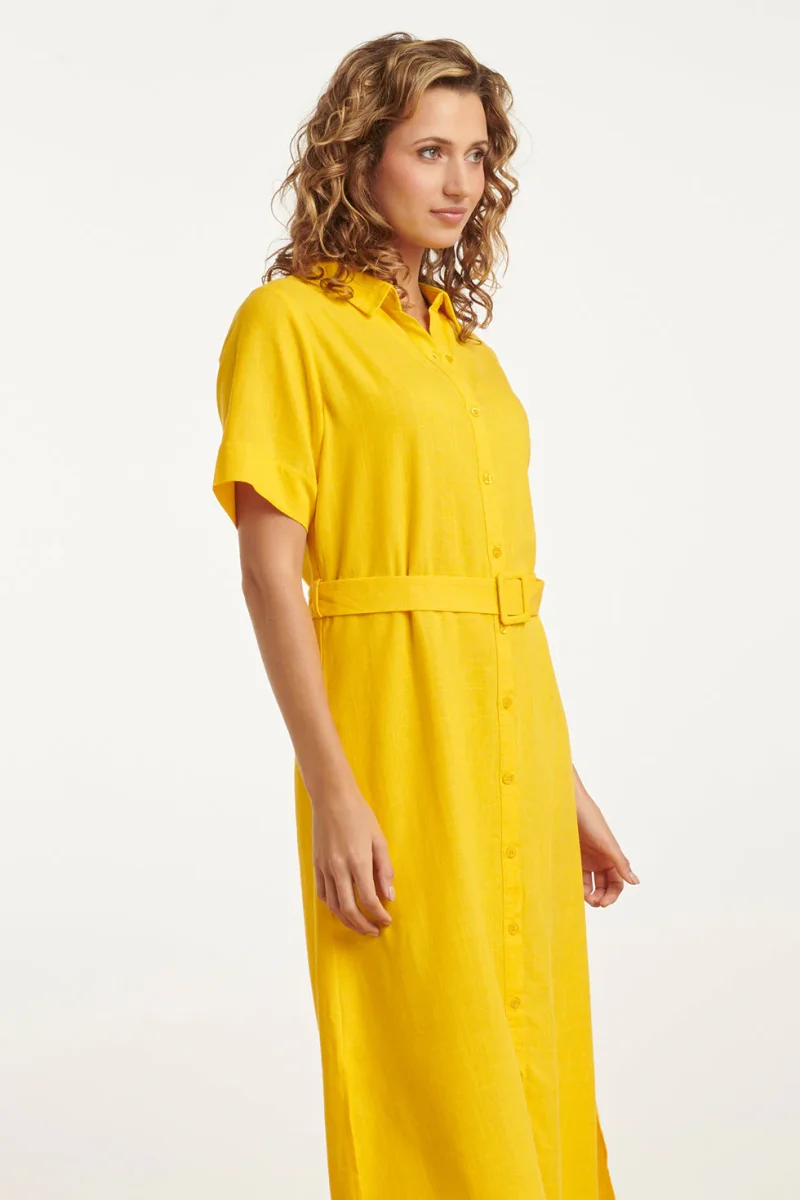 25150 Linnen Midi Shirtjurk | Yellow - Afbeelding 5