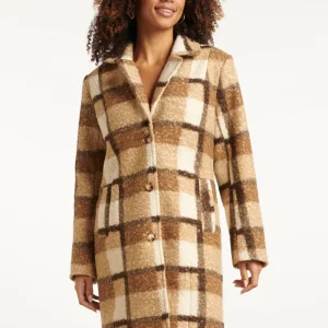 25546 Bouclé Ruitjesjas | Camel - Off White