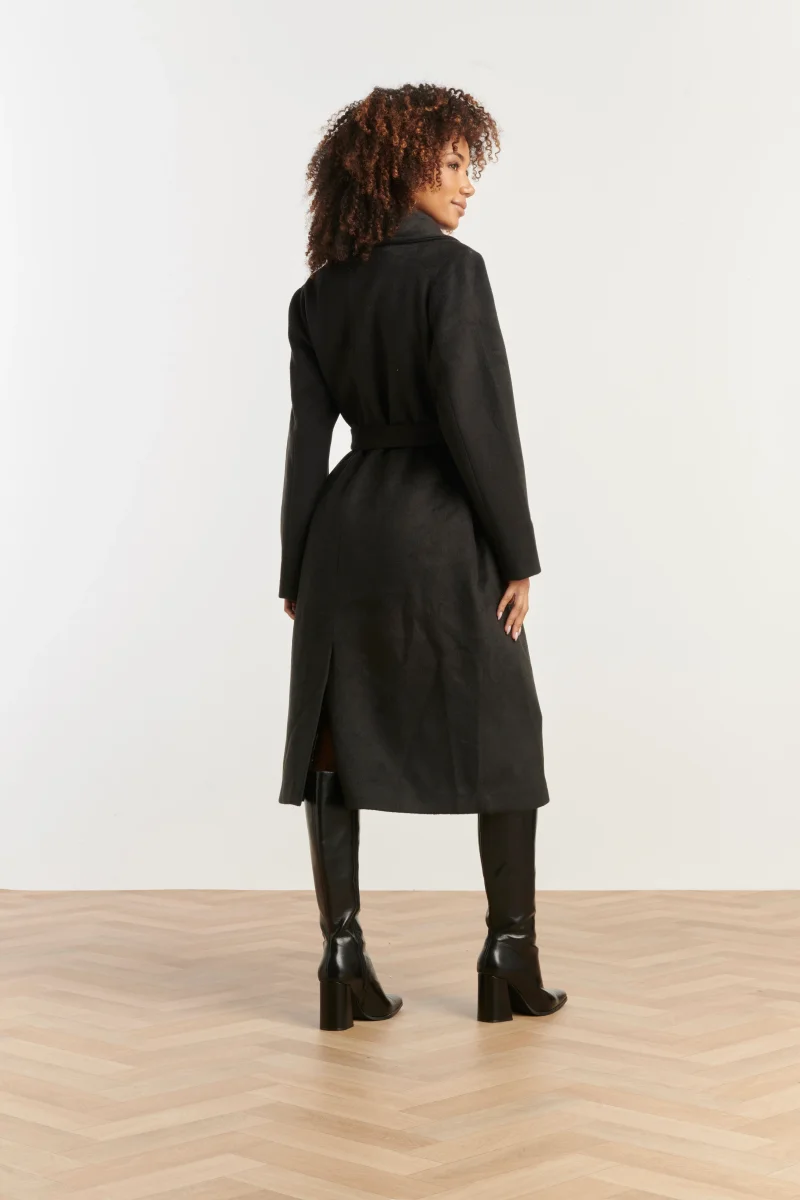 25555 Lange Uni Jas Met Ceintuur | Black - Afbeelding 5