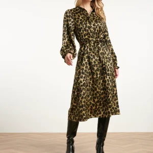 25559 Midi Shirtjurk Met Luipaardprint In Army En Zwart | Army - Black