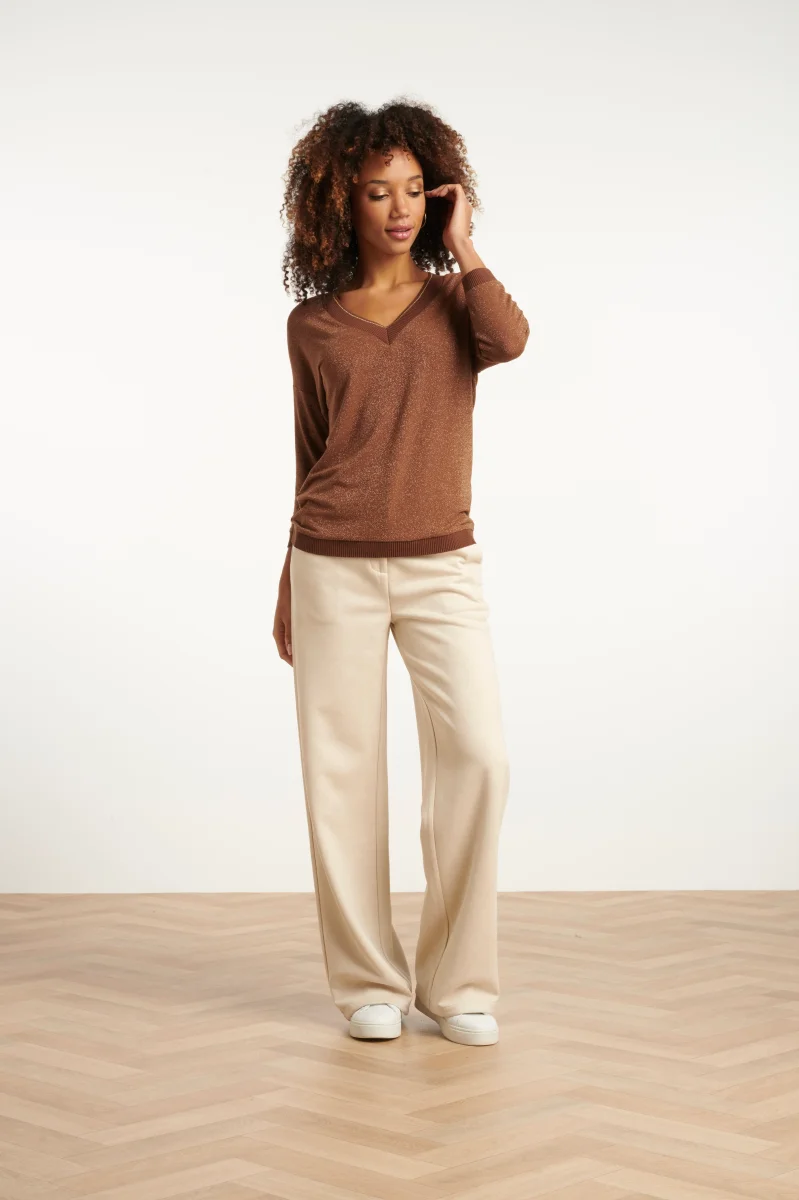 25670 Damesmet Lurex Losvallende Top | Brown - Afbeelding 3