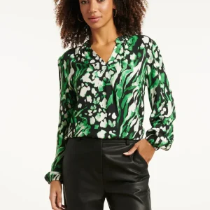 25678 Groen En Zwart Dierenprint Top Met V-Hals | Black - Green
