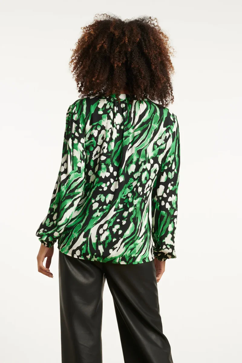 25678 Groen En Zwart Dierenprint Top Met V-Hals | Black - Green - Afbeelding 6