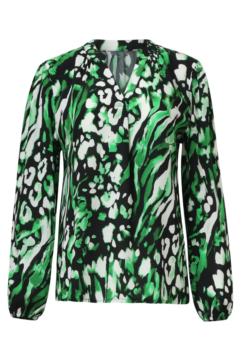 25678 Groen En Zwart Dierenprint Top Met V-Hals | Black - Green - Afbeelding 7