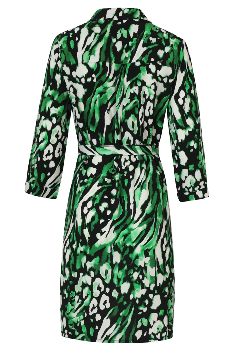 25679 Groen En Zwart Dierenprint Jurk Met V-Hals En Kraag | Black - Green - Afbeelding 8