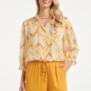 Dames Top Met Gele Zigzag Aztec Print | Yellow - Muticolour