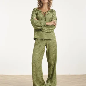 Glinsterende Top Met Strikdetail In Olijfgroen | Army