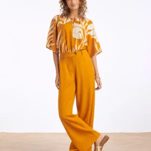 Linnen Wide Leg Pantalon | Mustard