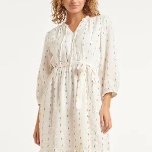 Witte Jurk Met Subtiele Multicolor Details En Ceintuur | Off White