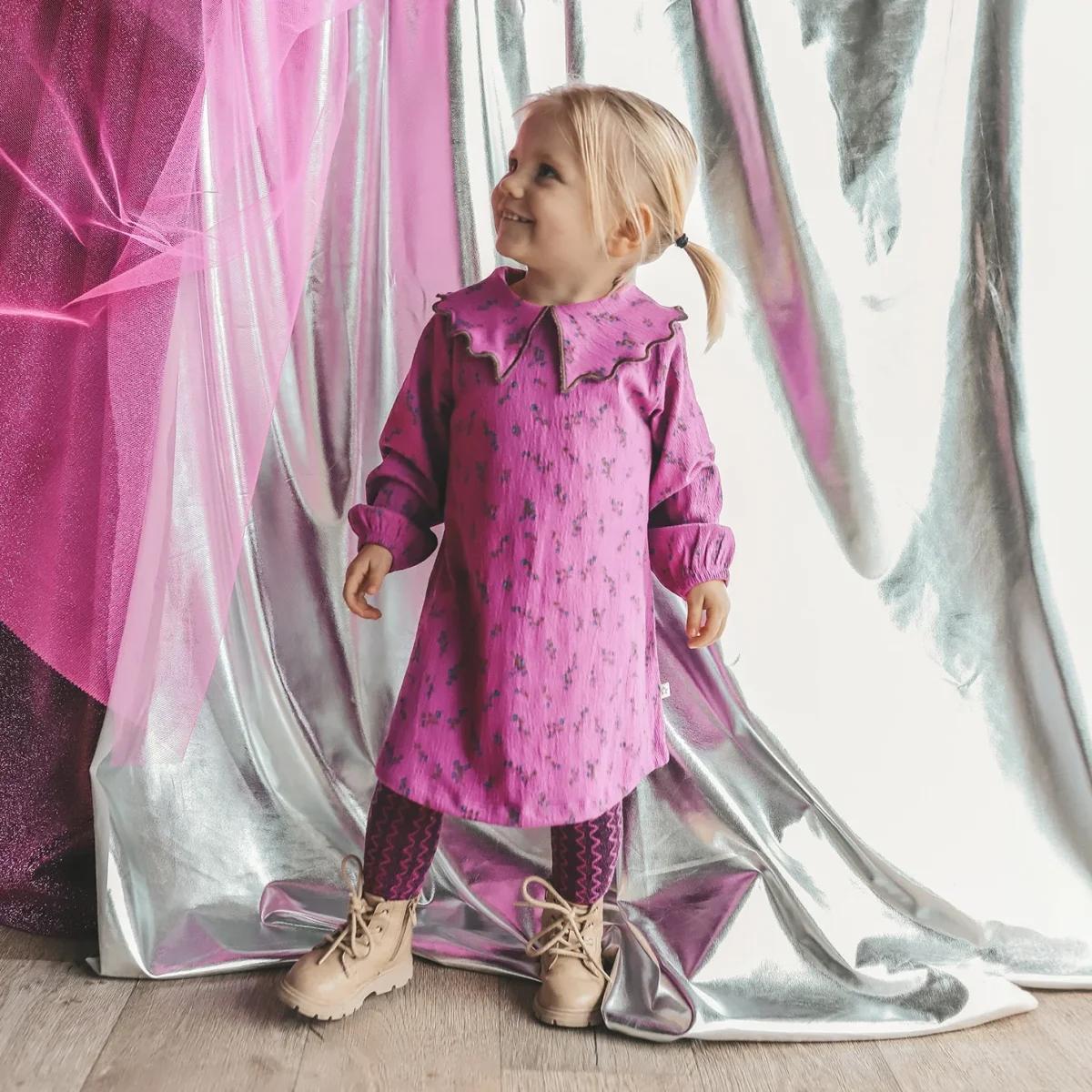 Antique Flower | Collar Dress | Purple Wine - Afbeelding 3