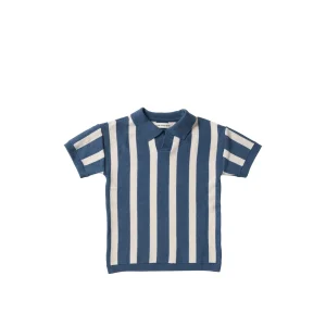 Stripe Knit | Casual Polo | Ensign Blue